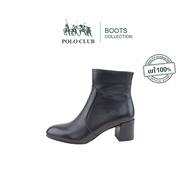 POLO CLUB รองเท้าบูทหนังแท้ รุ่น BO-6002 สีดำ | รองเท้าบูทผู้หญิง รองเท้าแฟชั่น ส้นสูง 2.25 นิ้ว หนั