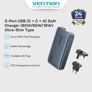 Vention Travel Adaptor 65W GaN Charger GaNdash GaN Dash Adaptor US Plug Fast Charging - FCB - GRAY