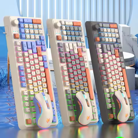 Keyboard 94 Keys 90% Layout Spanish Russian Korean Arabic Keyboard USB Wired RGB Light Volume Knob E