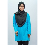 Muslimah Turquoise Long Sleeve Sport Cotton Plain Women Ladies Tshirt (Baju t-shirt Kosong sukan lengan panjang Biru)