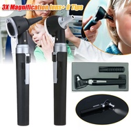 Plastic LED Optic Diagnostic Otoscope With 8 Tips For Adult Child Kid Ear Care Tool LED 3X Black
