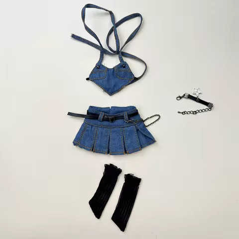 5Pcs/Set 1/6 BJD Denim Skirt Yosd Bra Top Belt Socks 6 Scale BJD Clothes (Fit GL, Yosd, 1/6 Point BJ