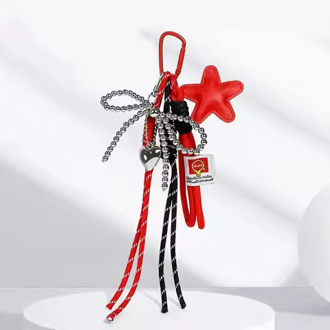 Fashion Leather Starfish Keychain Cute Charm Women Maximalist Bag Ornaments Accessories Braided Rope