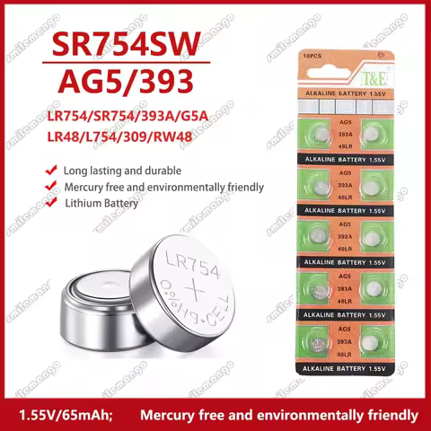 2-50PCS 1.55V AG5 LR754 Button Batteries SR754 193 393 Round Cell Coin Alkaline Battery L754 SR754SW