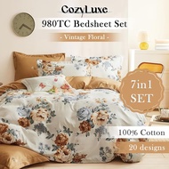 CozyLuxe 2025 New Design Bedsheet 100% Premium Cotton 980TC Bedsheet 7in1 Set With Comforter Quilt