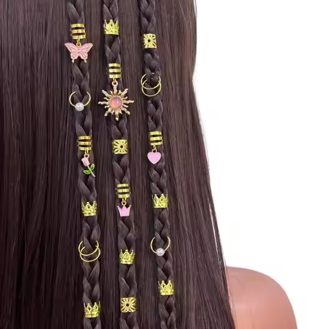 37Pcs Gold Hair Jewelry Set for Braids - Sunflower Butterfly Heart Charms with Rings, Dreadlock Acce