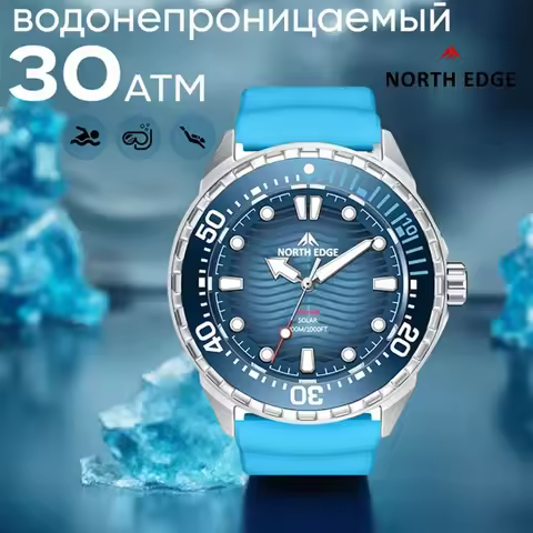 NORTH EDGE TRITON Titanium Stainless Solar-Powered Diving Watch Luxury Quartz Watches For Men 300M W