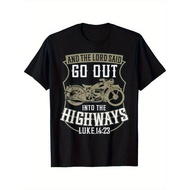 Mens Christian Motorcycle Rider Graphic T-Shirt - Exodus 14: 13 Inspired Design with Go Out Into Hig
