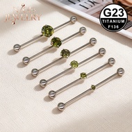 1pc 30-40mm Barbell Piercing G23 Titanium Barbell Piercing Ear Stud 14G Green Cubic Zircon Industria