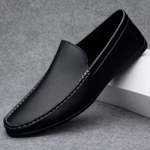Spring Autumn Men's Casual Leather Shoes For Men Black White Solid Slip-On Plus Size Dropshipping 46