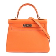 HERMES Evercolor皮革Kelly 28銀扣手挽肩背兩用袋Rose Texas