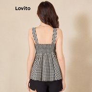 (Trendy) Lovito Casual Tank Top Plaid Bow Eyelets Tank Top for Women L109MD282