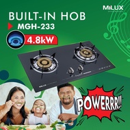 MILUX MGH-233 Essential 9.6kW 2 Iron Burner Glass Built-in Gas Regulator Hob Stove Cooker Dapor 煤气炉灶