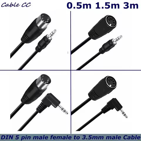 Elbow 5-pin Din MIDI male to 3.5mm male 5Pin Din female to 3.5mm male Plug Stereo Jack Audio Adapter