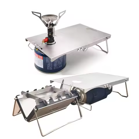 Portable Outdoor Folding Camping Card Gas Stove Accessory Stainless Steel Table Windshield, Pot Rack