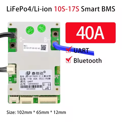 JBD BMS 10S~17S LiFePo4 20A 40A 50A 60A 80A 120A Battery Management System Integrate BT Smart BMS 10