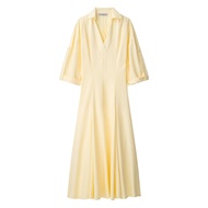 ZBZA Spring New Womens French Fashion Design Turn-down Collar Shirt Dress Elegant Midi A-line Skirt