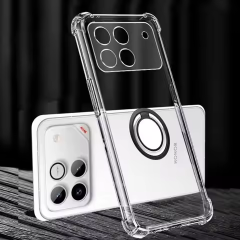 Magnetic Ring Holder Case for Honor Win Soft Silicone Transparent TPU Four Corners Shockproof Clear 