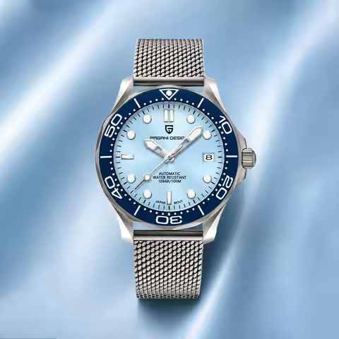 PAGANI DESIGN 2026 New Men's Diving Watches Ice Blue Sunburst Dial Automatic Watch For Men Sapphire 