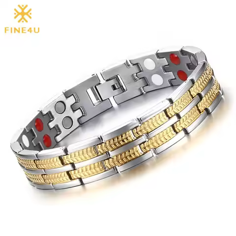 FINE4U B069 Men's Health Bracelets & Bangles Magnetic H Power 316L Stainless Steel Charm Bracelet Je