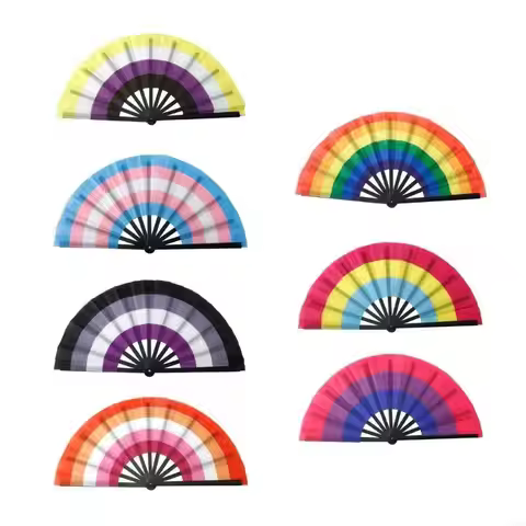 B0KC Rainbows Folding Fan Colourful Fan LGBTs Gay Pride Party Summer Cooling Fan Music Festival Wome