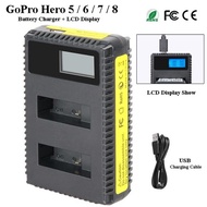 GoPro Hero 5 / 6 / 7 / 8  Battery Charger Micro USB  2-Slot Dual Slot Charger + LCD Display @ Hero5 