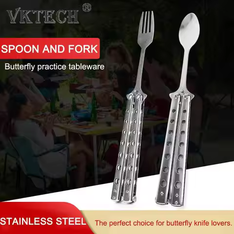 Butterfly Knife Folding Spoon Fork Balisong Training Spoon Fork Butterfly Knife Trainer Outdoor Camp