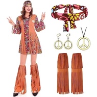 Halloween Disco Dress 70s 60s Hippie Cosplay Costume Set 70s DJ Dis Cos Outfits Women Suits Accessor