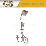PAKET Shower Set Tiang + Kran Cabang 1/2" SHOWER COULUMN Stainless hand shower & wall shower KOTAK S