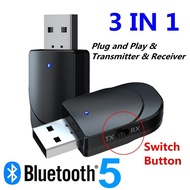 Bluetooth Transmitter Aux Receiver USB Bluetooth 5.0 Adapter Dual Output Computer Audio Wireless Adapter สําหรับรถ กล่องทีวีแล็ปท็อป