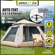 JUNGLEMAN Khemah Camping Waterproof 240cm x 240cm 4-6 Person Khemah 2 Pintu 4 Tingkap Biru Hijau Outdoor Beach Tent 自动帐篷