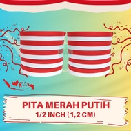 MERAH Red and White Ribbon 1/ 2 INCH (1.2CM) Flag Ribbon/
