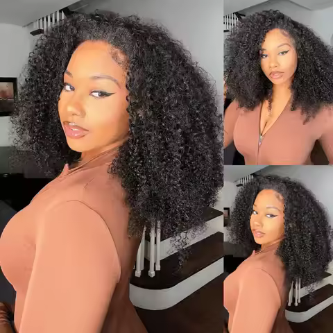 Kinky Curly Half Wig Vietnamese Glueless Human Hair Wig With Drawstring Seamless Clips Full Machine 