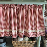 Tian Bian Fabric Kitchen and Bathroom Curtain Time Plaid Door Curtain Partition Dustproof Half Curtain Short Curtain Pastoral American Style Wear Rod Pleated