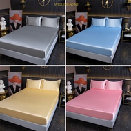ผ้าปูที่นอนผ้าไหมน้ำแข็ง Satin หรูหราสำหรับฤดูร้อนผ้าปูที่นอนสีทึบพร้อมที่คลุมฟูกระบายความร้อน150/18