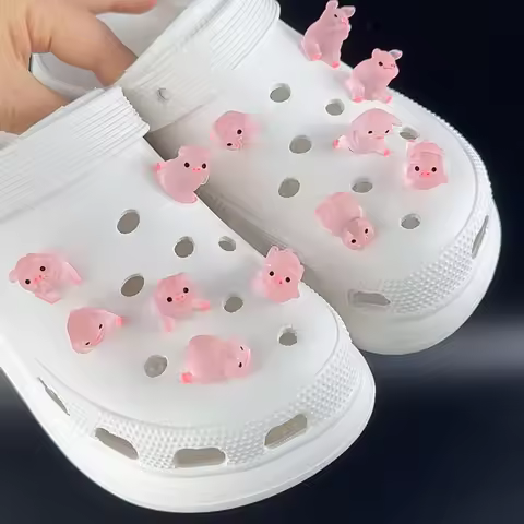 12PCS Fashion Shoe Charms Set Accessories Hole Shoe Buckle Summer Cute Luminous Piggy DIY 3D Shoes D