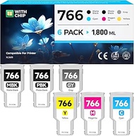 766 Ink Cartridges set 6-Pack 300-ml High Yield Replacement for HP 766 Ink 3ED57A P2V89A P2V90A P2V9