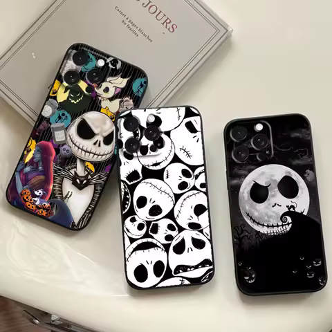 Disney Jack Skellington Anime For iPhone 15 14 13 12 11 XS XR X 8 7 SE Pro Max Plus Mini Black Cover