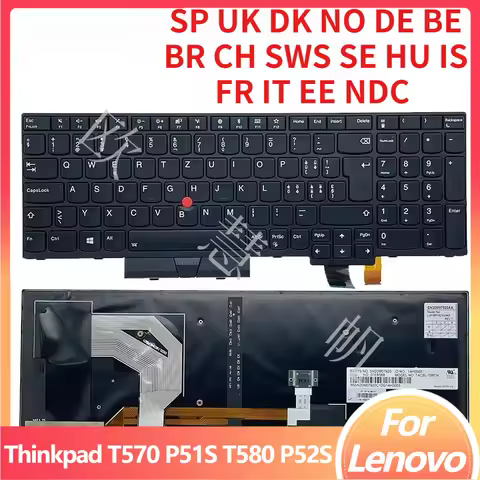 M New for Lenovo Thinkpad T570 P51S T580 P52S Laptop Backlit Keyboard SP UK DK NO DE BE BR CH SWS SE