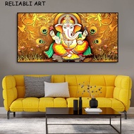 Xiaotrangwu 1 Piece Golden God Ganesha Buddha potret Poster dan cetak India gaya kanvas lukisan seni