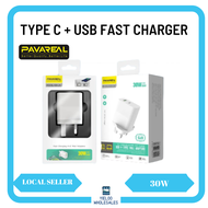 PAVAREAL K09 30W 3.0A Type C + USB A Fast Charging Adapter Charger