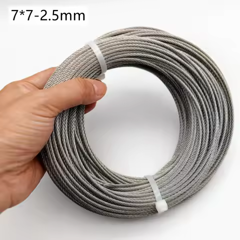 50M 2.5mm Diameter 7X7 Construction 304 Stainless steel Wire rope Alambre Softer Fishing Lifting Cab