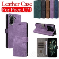 Flip Leather Phone Case For Xiaomi Poco C71 C 71 PocoPhone C71 PocoC71 PocoPhoneC71 Magnetic Bracket