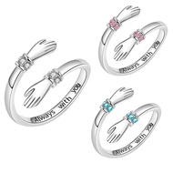 [Ready Stock] Hot Sale Two-Handed Hug Zircon Ring Female Creative Love Hug Open Letter Colorful Trea