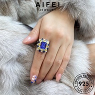 AIFEI JEWELRY Korean Women Sterling Adjustable Sapphire Original Accessories Square Cincin 925 Silver Perak 純銀戒指 Perempuan For Elegant Ring R2437