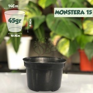 pot bunga plastik hitam ukuran 15 tanaman hias pot bunga gantung - monstera15h