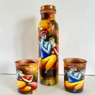 Pure Copper Water Bottle 1 litre with Glass Set/Size 1L 2x 270ml/ Authentic India