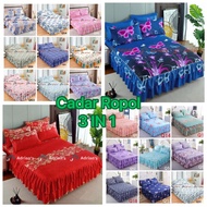 KING  3-dalam-1 Cadar Ropol Set Cadar Skirt Katil Seprai / cadar Lembut