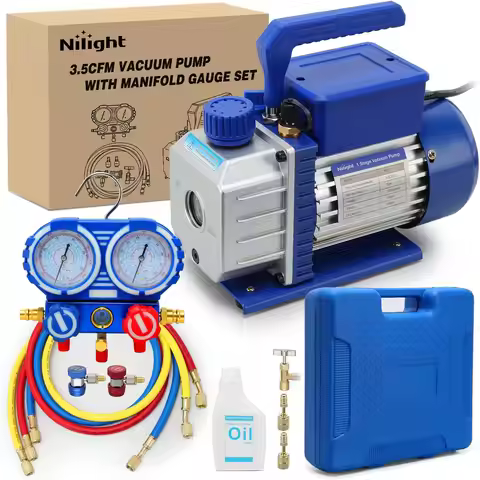 Nilight AC Vacuum Pump and Gauge Set, 3.5 CFM 1/4 HP 110V Single Stage HVAC Vacuum Pumps & Manifold
