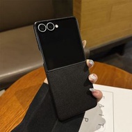 高級感素皮荔枝紋手機殼適用於三星zflip4/5/6/7女防摔折疊屏保護套潮-黑色 三星Galaxy Z Flip4